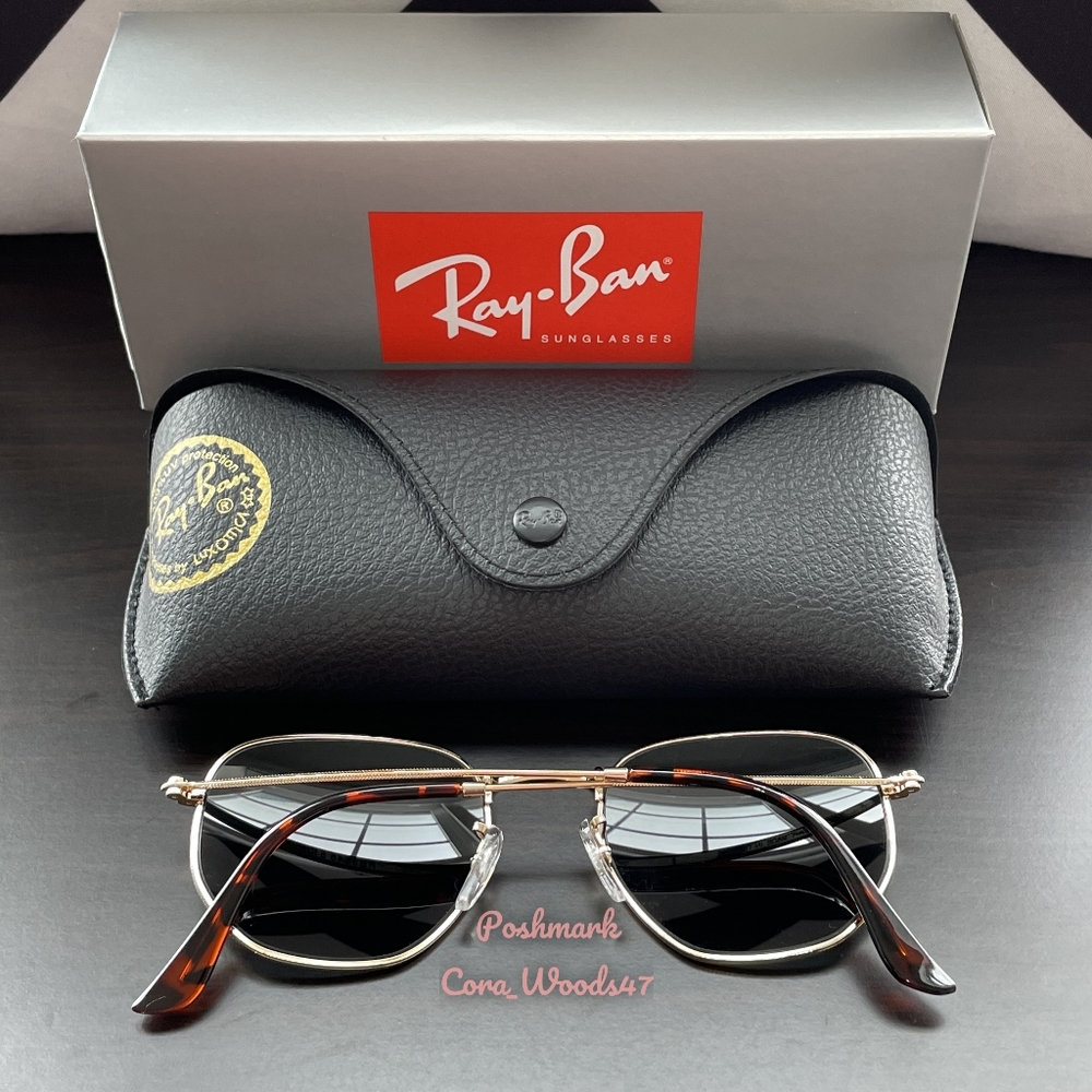 Ray-Ban Hexagonal Green Lenses RB3548N Gold Frame Unisex New - Picture 8 of 16